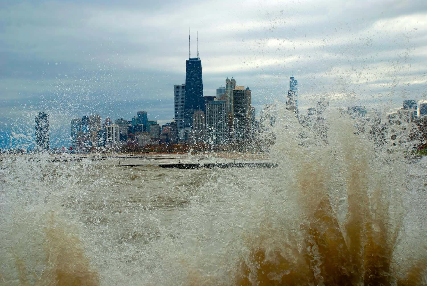 Chicago skyline with dramatic storm clouds